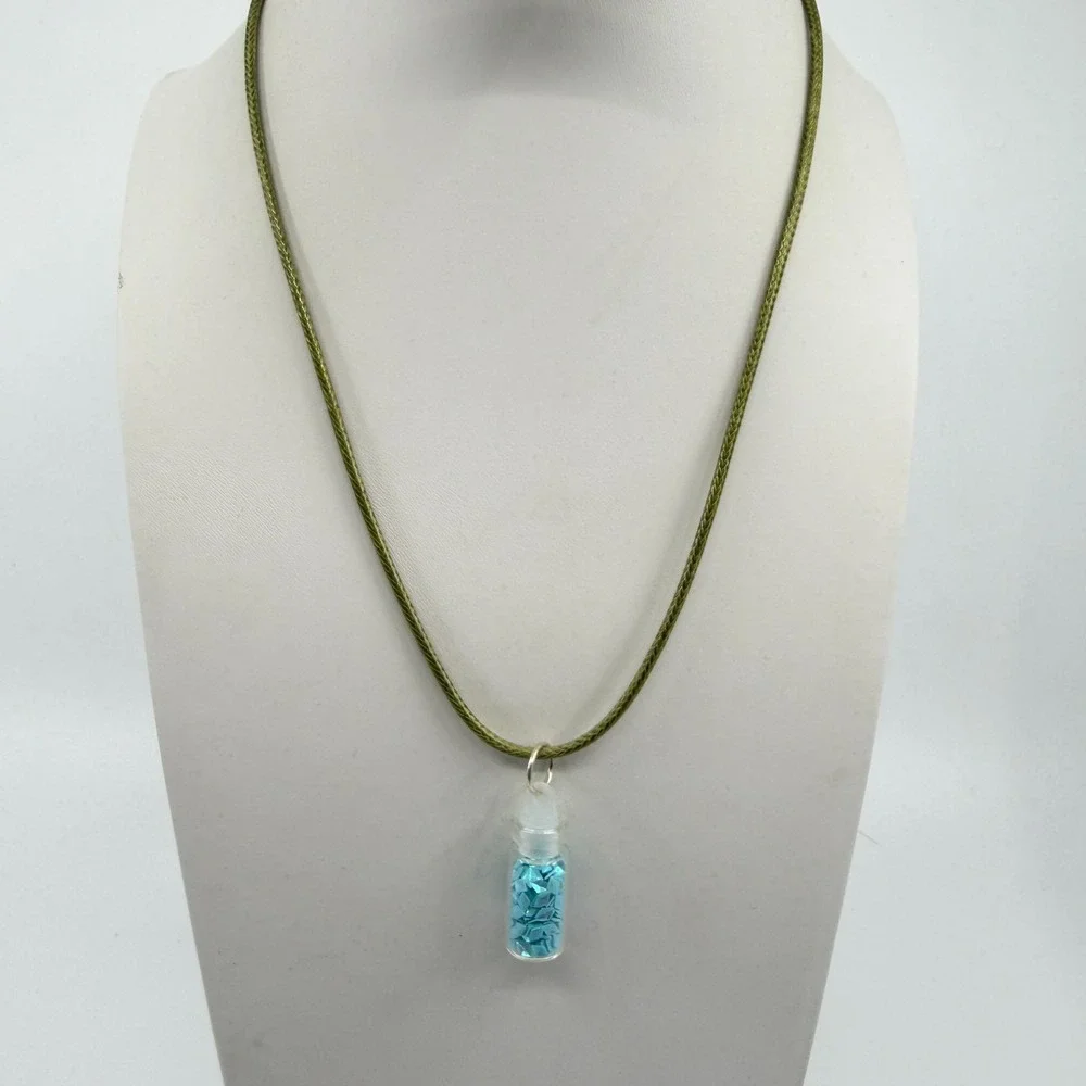 Whimsical Blue Tiny Bottle Pendant Necklace Celestial Boho Layering Gift Charm